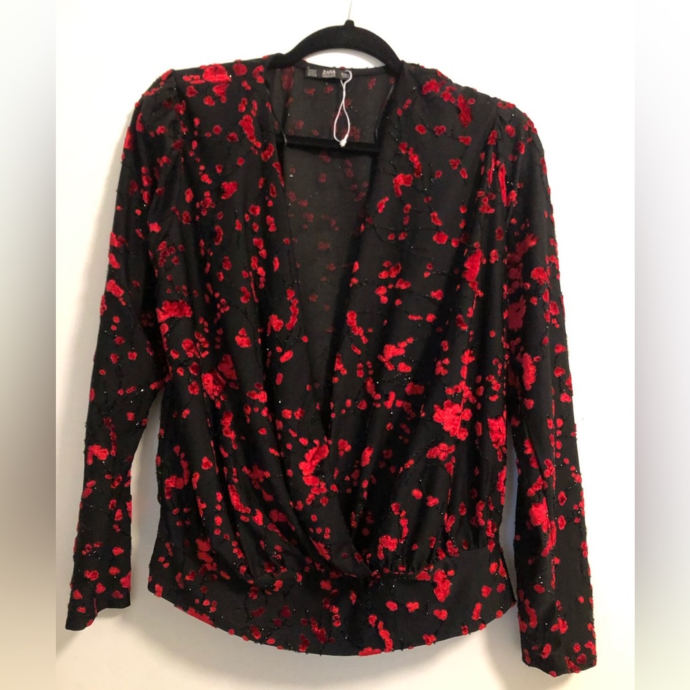 Red velvet print Zara blouse